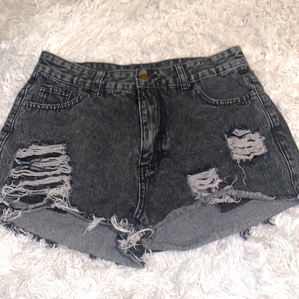 Black Distressed Denim Shorts